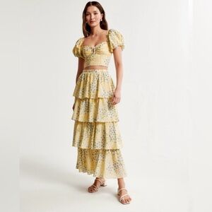 ✨ NWT ✨Abercrombie & Fitch Yellow Floral Drama Tiered Matching Set